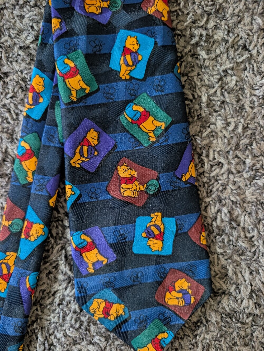 Disney Black Tie with Colorful Winnie the Pooh Squares